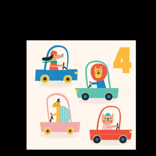 Birthday card - Driving animals FOUR
