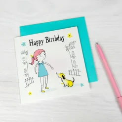 Birthday card - Girl with dog