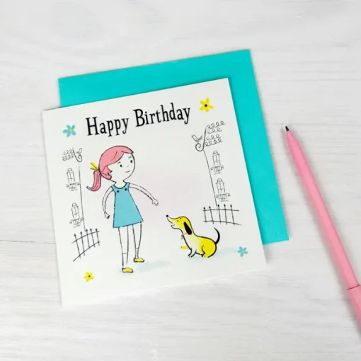 Birthday card - Girl with dog