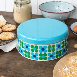 Cake storage tin - Blue and green Daisy