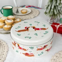 Cake storage tin - Festive Sausage Dog