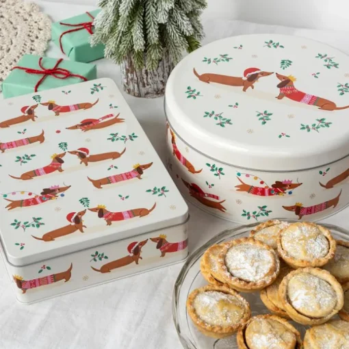 Cake storage tin - Festive Sausage Dog