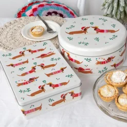Cake storage tin - Festive Sausage Dog