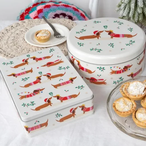 Cake storage tin - Festive Sausage Dog