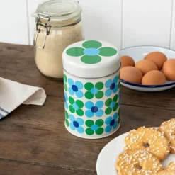 Canister storage tin - Blue and green Daisy