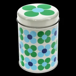 Canister storage tin - Blue and green Daisy