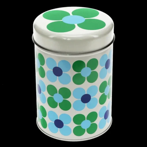 Canister storage tin - Blue and green Daisy
