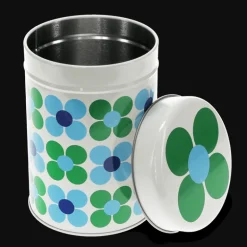 Canister storage tin - Blue and green Daisy