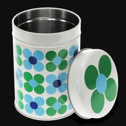 Canister storage tin - Blue and green Daisy