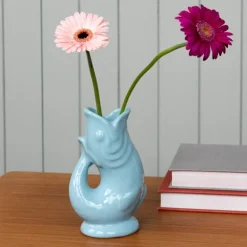 Ceramic fish vase - Aqua blue