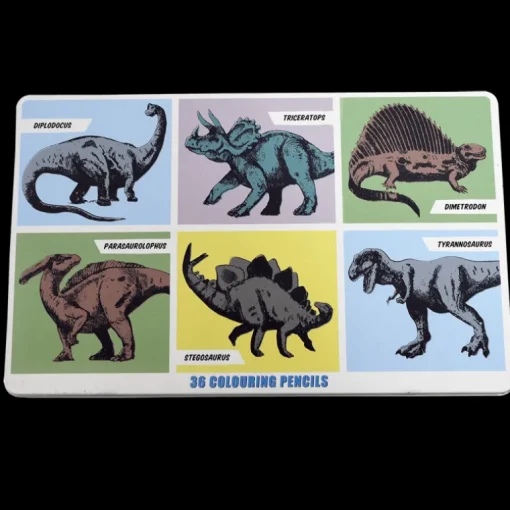 36 colouring pencils in a tin - Prehistoric Land