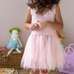 Crochet dress (5-6 years) - Pale pink