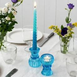 Double ended glass candle holder - Blue