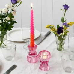 Double ended glass candle holder - Pink