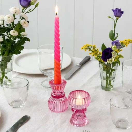 Double ended glass candle holder - Pink