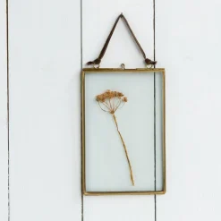 Double sided glass and brass metal hanging frame (15 x 10cm)