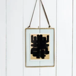 Double sided glass and brass metal hanging frame (15 x 20cm)