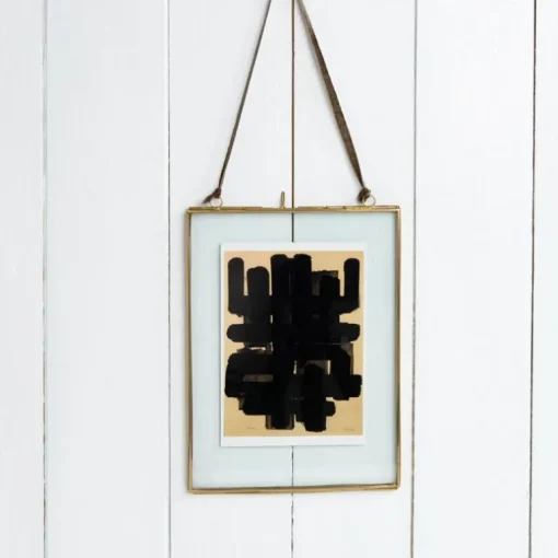 Double sided glass and brass metal hanging frame (15 x 20cm)