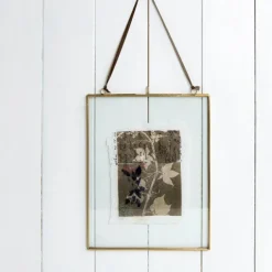 Double sided glass and brass metal hanging frame (25 x 20cm)