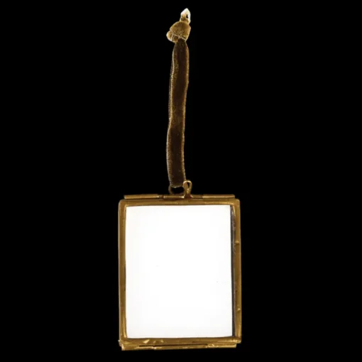 Double sided glass and brass metal hanging frame (4.5 x 5.5cm)