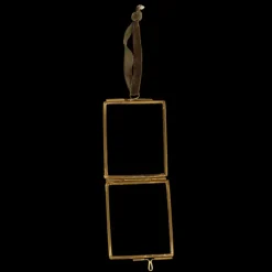 Double sided glass and brass metal hanging frame (4.5 x 5.5cm)