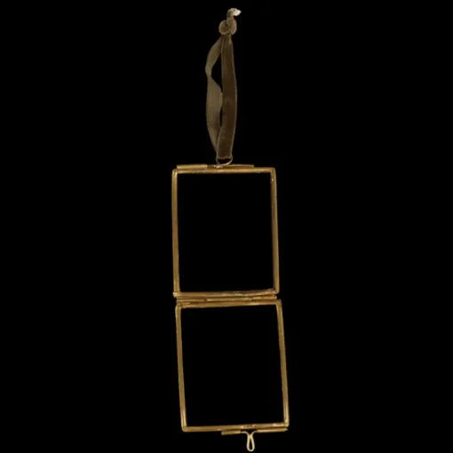 Double sided glass and brass metal hanging frame (4.5 x 5.5cm)