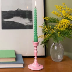 Enamel candlestick (13cm) - Pink