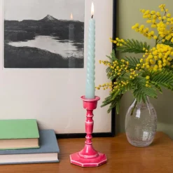 Enamel candlestick (13cm) - Vibrant pink