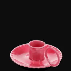 Enamel chamberstick candle holder - Vibrant pink