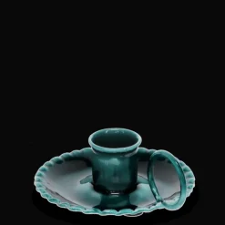 Enamel chamberstick candle holder - Blue