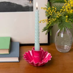 Enamel cupped flower candle holder - Vibrant pink