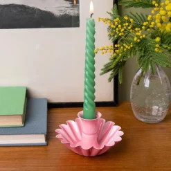 Enamel cupped flower candle holder - Pink