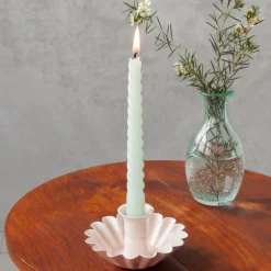 Enamel cupped flower candle holder - Soft pink