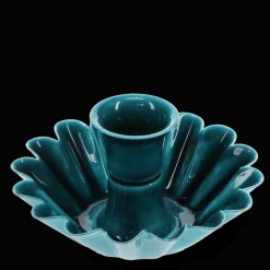 Enamel cupped flower candle holder - Blue