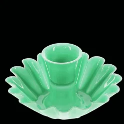 Enamel cupped flower candle holder - Green