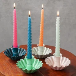 Enamel cupped flower candle holder - Soft pink