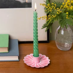 Enamel flat flower candle holder - Pink