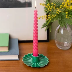 Enamel flat flower candle holder - Dark green