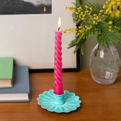 Enamel flat flower candle holder - Aqua