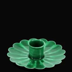 Enamel flat flower candle holder - Dark green