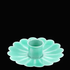 Enamel flat flower candle holder - Aqua