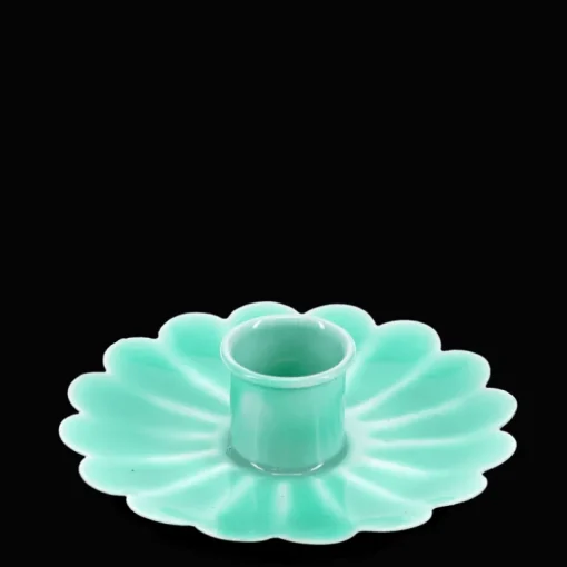 Enamel flat flower candle holder - Aqua