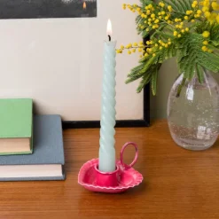 Enamel heart-shaped candle holder - Vibrant pink
