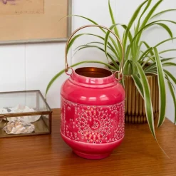 Enamel tealight lantern - Vibrant pink