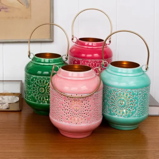 Enamel tealight lantern - Pink