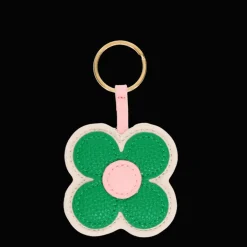Faux leather keyring - Green daisy