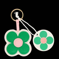 Faux leather keyring - Green daisy