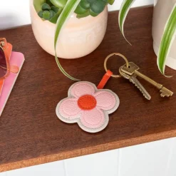 Faux leather keyring - Pink daisy