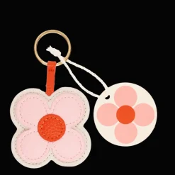 Faux leather keyring - Pink daisy