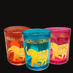 Glass tealight holders (set of 3) - Gold elephants